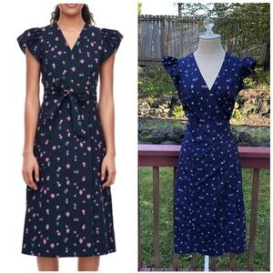 Rebecca Taylor navy blue floral wrap dress